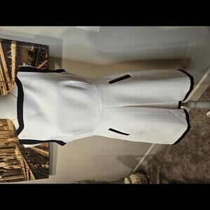 Classic White Midi Dress with Black Trim